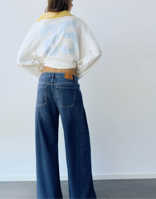 Pull&Bear jeans med brede ben i navy, 2 af 7
