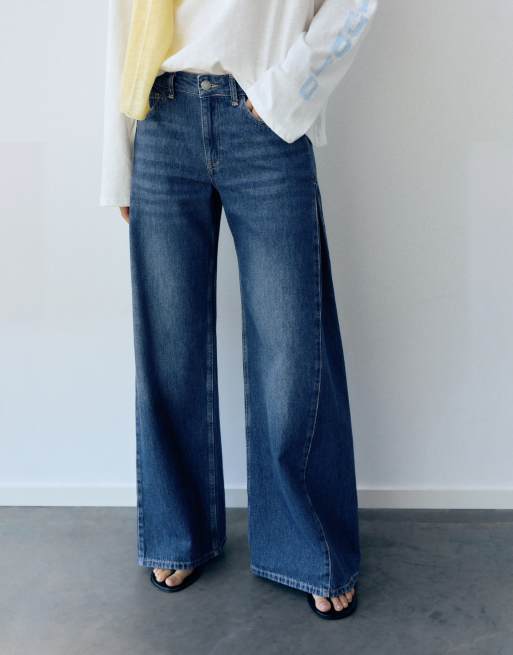 Pull&Bear jeans med brede ben i navy, 3 af 7