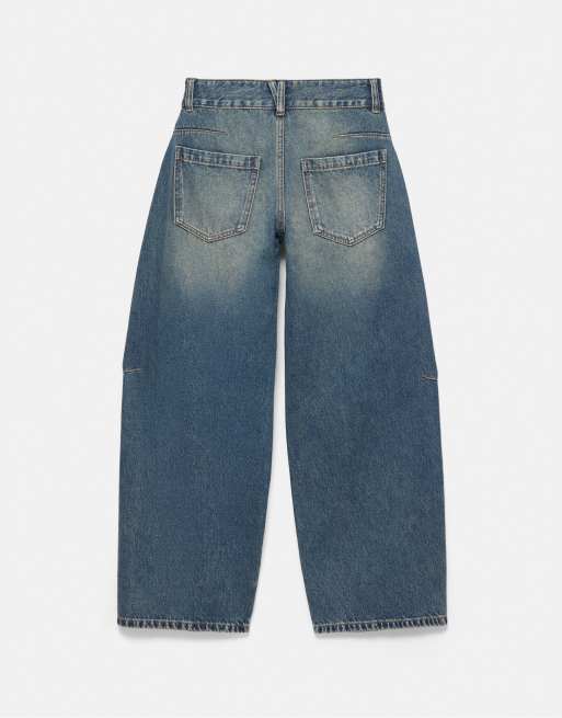 Pull&Bear jeans med hög midja och barrel-leg i indigo, 5 av 7