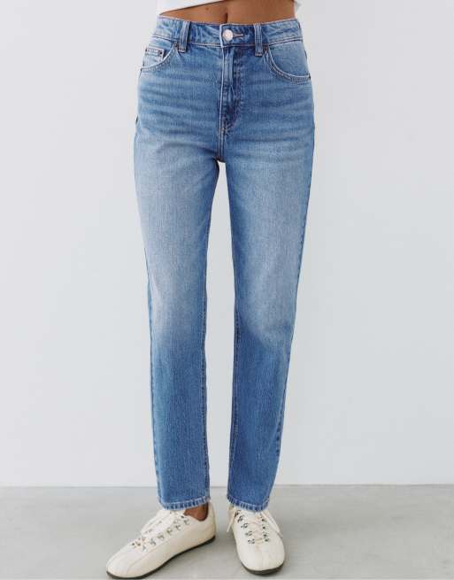 Pull&Bear jeans med hög midja och smal passform i mellanblå tvätt, 7 av 7