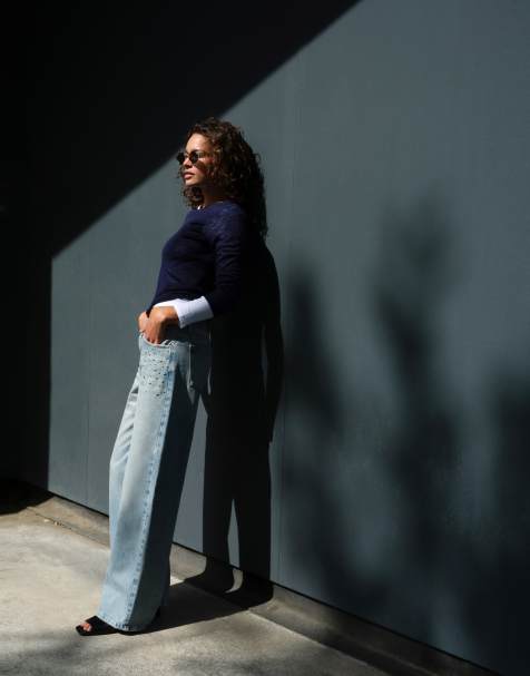 Pull&Bear jeans med øjer og baggy pasform i lyseblå - view 1