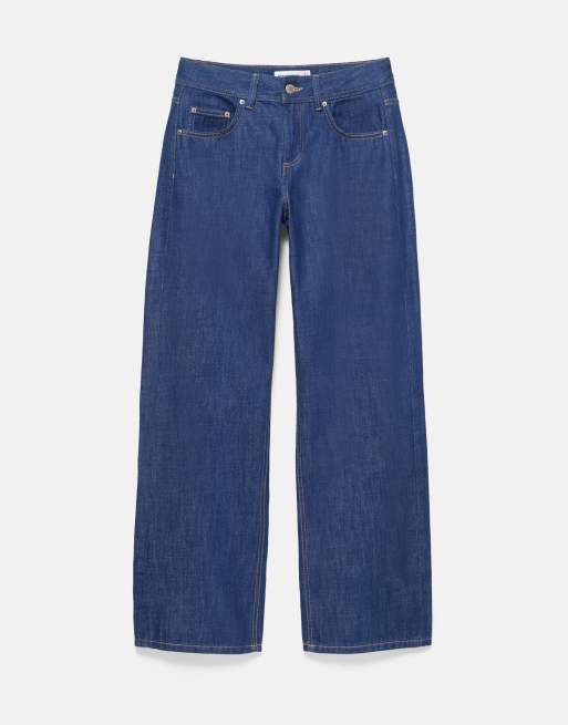 Pull&Bear jeans med låg midja och raka ben i bläckblå, 5 av 7