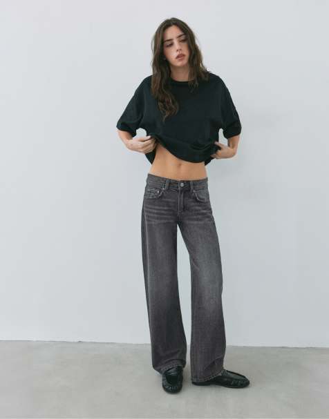Pull&Bear jeans med låg midja och raka ben i grått - view 1