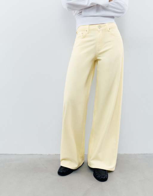 Pull&Bear jeans med låg midja och vida ben i gult, 3 av 7