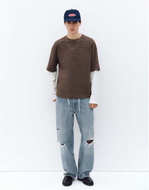 Pull&Bear jeans med lige ben og flænger i mellemblå - view 1