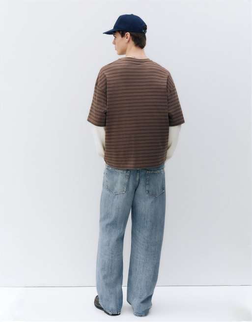 Pull&Bear jeans med raka ben och revor i mellanblå tvätt, 2 av 5