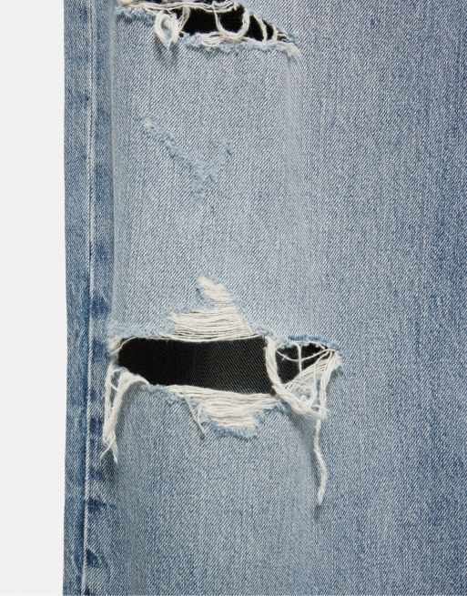 Pull&Bear jeans med raka ben och revor i mellanblå tvätt, 4 av 5