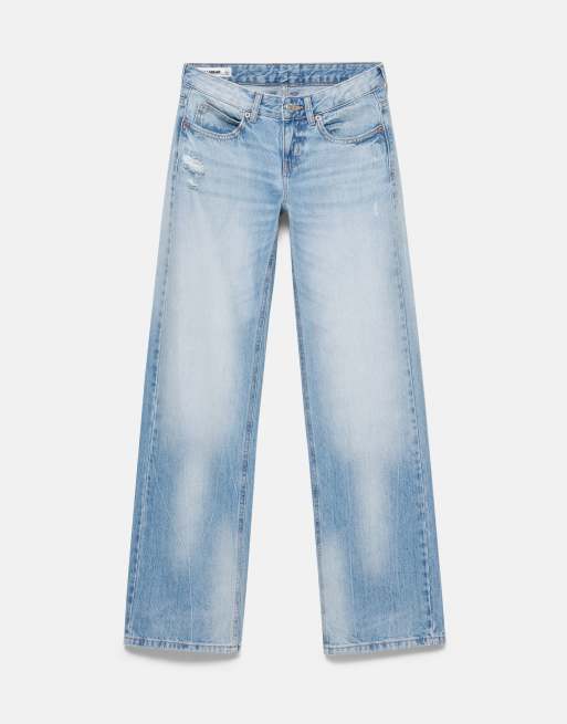 Pull&Bear jeans med rhinsten, lavtaljede, med lige ben, lyseblå, 5 af 7