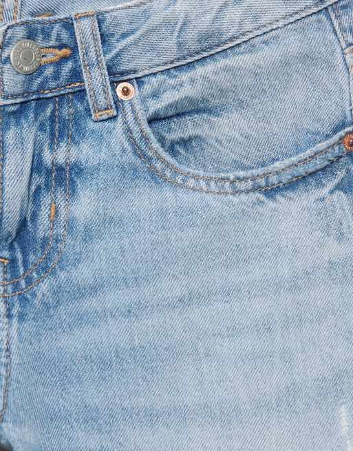 Pull&Bear jeans med rhinsten, lavtaljede, med lige ben, lyseblå, 6 af 7