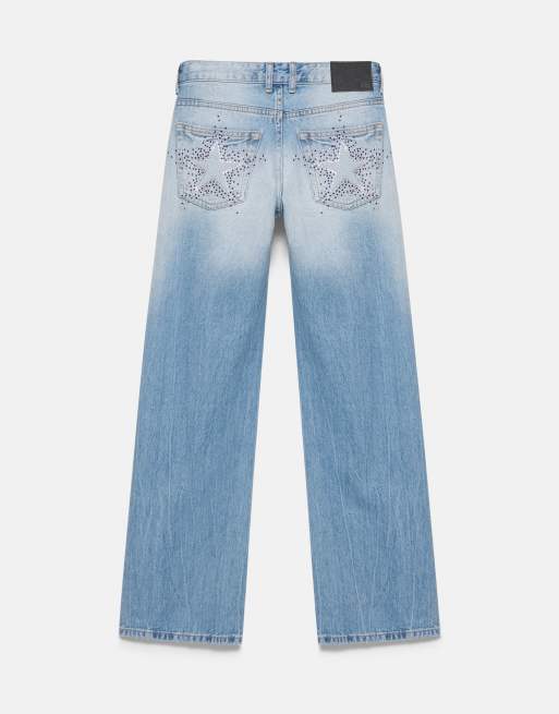 Pull&Bear jeans med rhinsten, lavtaljede, med lige ben, lyseblå, 7 af 7