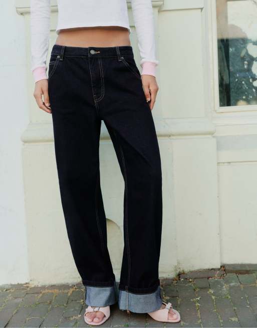Pull&Bear jeans med uppvikta benslut i navy, 2 av 7