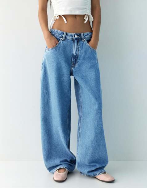 Toxik Wide Leg Jeans Trixie met dubbele band, Bright Blauw. – Ph&T