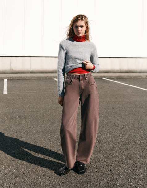 Pull&Bear jeans met halfhoge taille en ballonpijpen in bruin - view 1