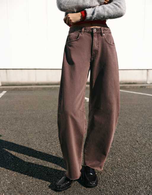 Pull&Bear jeans met halfhoge taille en ballonpijpen in bruin, 2 van 7