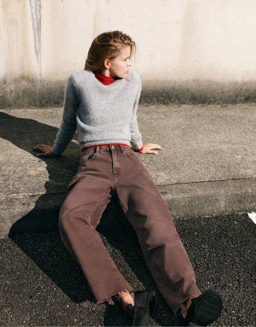 Pull&Bear jeans met halfhoge taille en ballonpijpen in bruin, 5 van 7