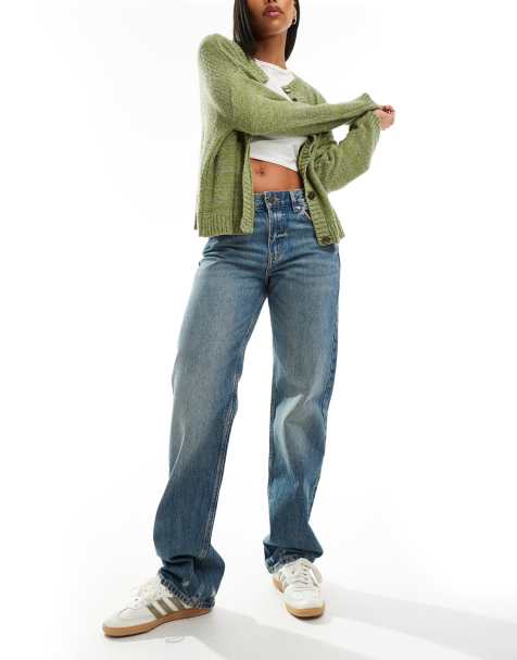 Pull&Bear - Jeans met halfhoge taille en rechte pijpen in blauw met vuile wassing - view 1
