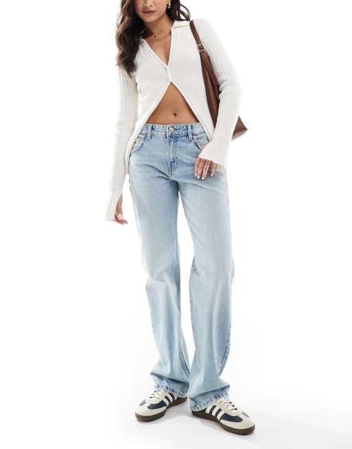 Pull&Bear - Jeans met halfhoge taille en rechte pijpen in lichtblauw