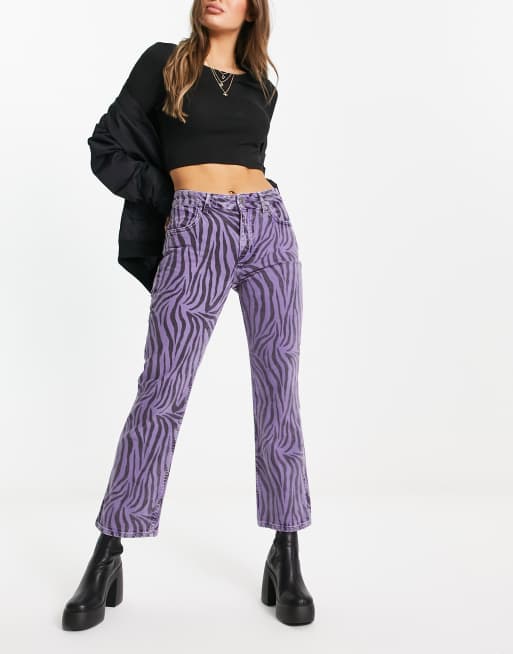 Pull&Bear - Jeans met hoge taille en zebraprint in paars