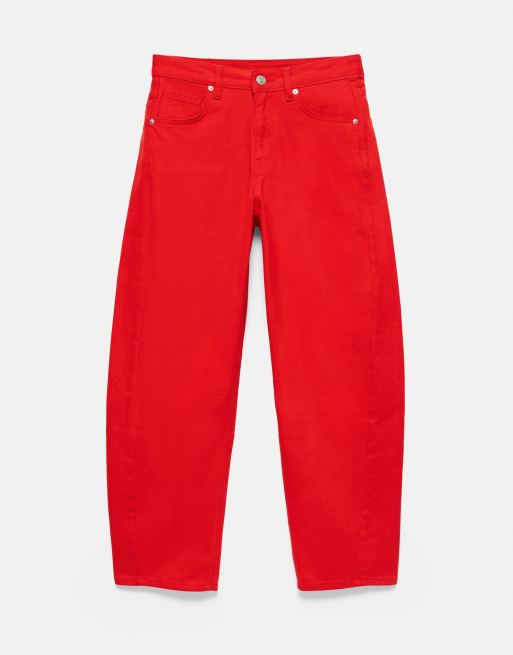 Pull&Bear jeans met lage taille en barrel-pijpen in rood, 6 van 7