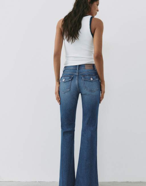 Pull&Bear jeans met lage taille en bootcut in middenblauw, 5 van 7