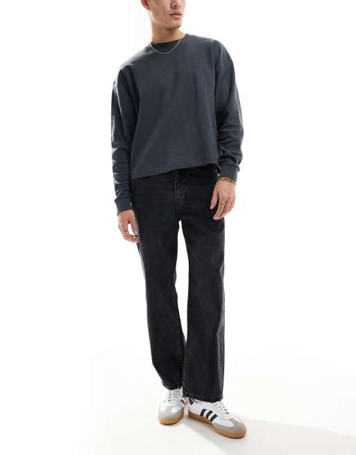 Pull&Bear - Jeans met losse pasvorm in middenzwart