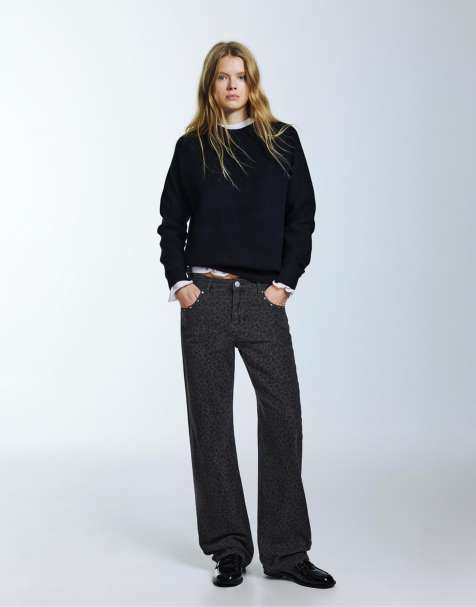 Pull&Bear - Jeans met luipaardprint en studs in grijs - view 1