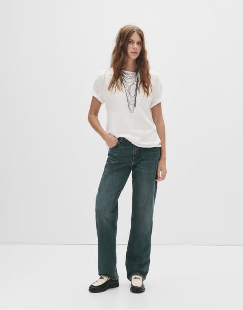 Pull&Bear - Jeans met rechte pijpen en halfhoge taille in marineblauw - view 1