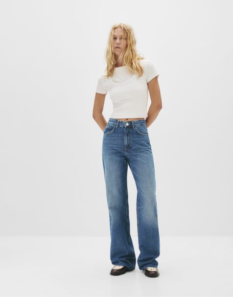 Pull&Bear - Jeans met rechte pijpen en hoge taille in donkerblauw - view 1