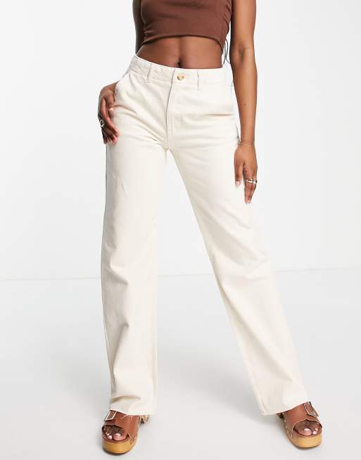 Pull&Bear - Jeans met rechte pijpen en hoge taille in ecru