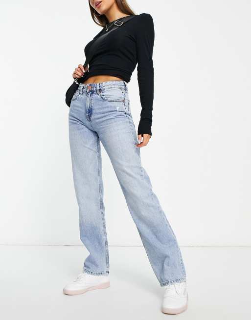 Pull&Bear - Jeans met rechte pijpen en lage taille in lichtblauw