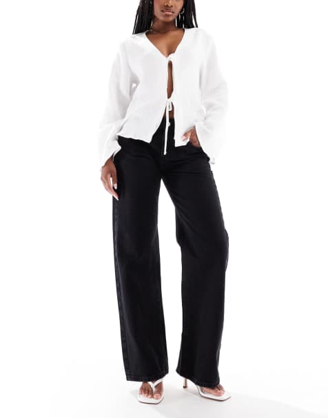 Pull&Bear - Jeans met rechte pijpen en lage taille in zwart - view 1