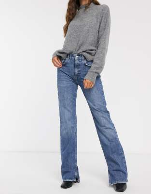 Pull\u0026Bear - Jeans met rechte pijpen en split aan de rand in donkerblauw |  ASOS