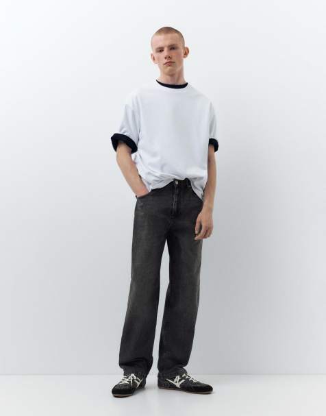 Pull&Bear - Jeans met rechte pijpen in vervaagd zwart - view 1