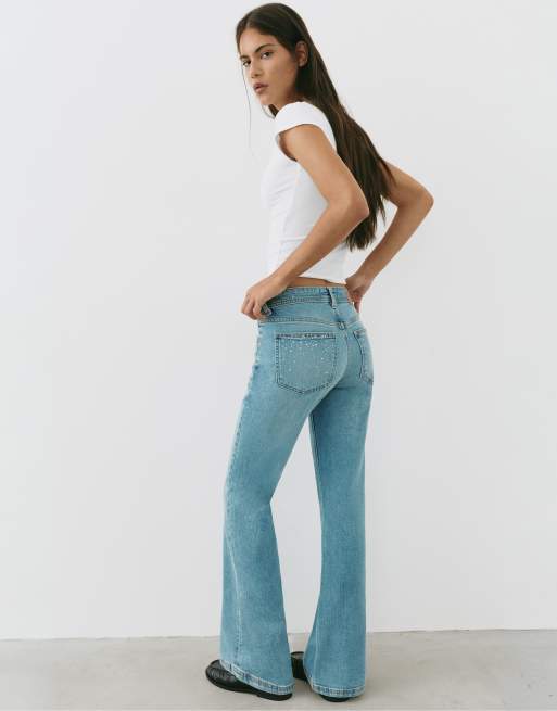 Pull&Bear jeans met rhinestones en bootcut in middenblauw, 4 van 7