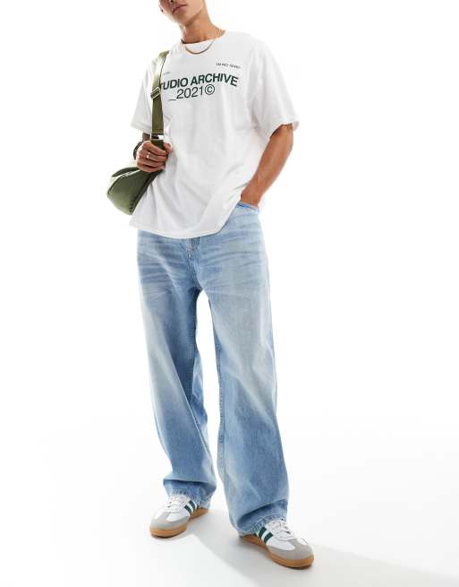 Pull&Bear - Jeans met skater pasvorm in lichtblauw 