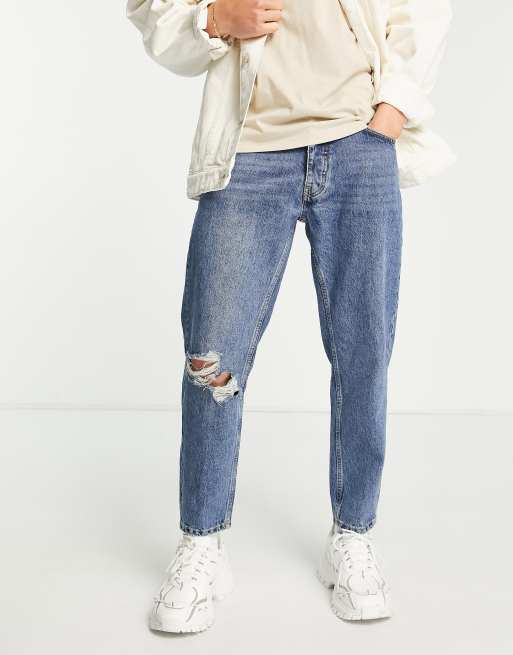 Pull&Bear - Jeans met standaard pasvorm en scheuren in blauw