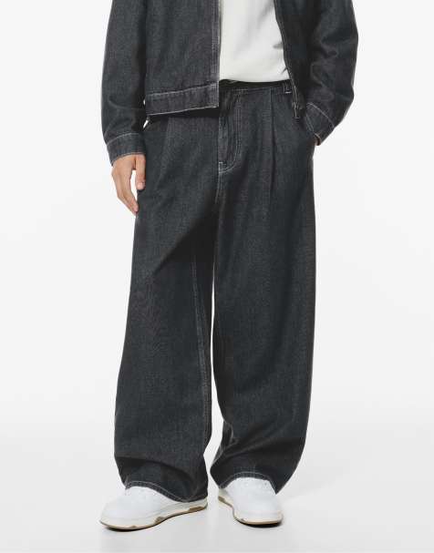 Pull&Bear - Jeans met wijde pijpen en figuurnaden in grijs - view 1