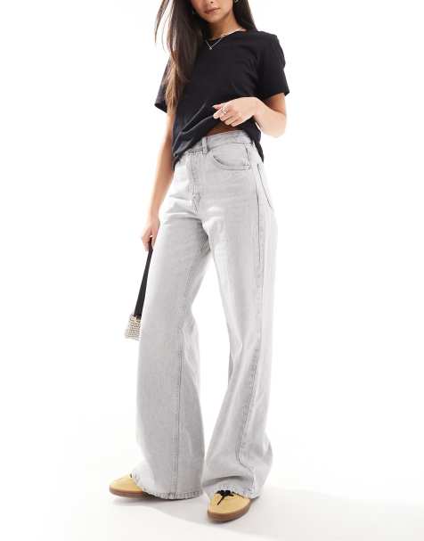 Pull&Bear - Jeans met wijde pijpen en hoge taille in lichtgrijs - view 1