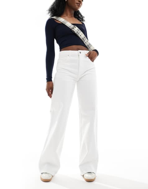 Pull&Bear - Jeans met wijde pijpen en hoge taille in wit - view 1