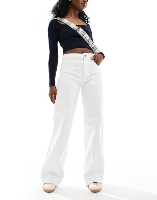 Pull&Bear - Jeans met wijde pijpen en hoge taille in wit