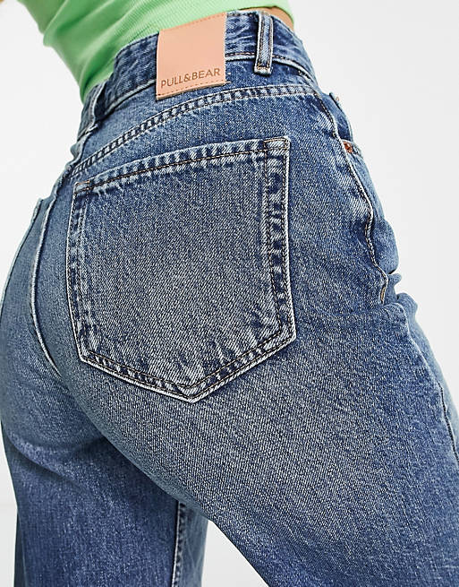Dames Kleding voor voor Jeans voor Jeans met wijde pijp Bespaar 17% Pull&Bear Denim Jeans Met Rechte Pijpen Gerafelde Zoom En Scheuren in het Blauw 