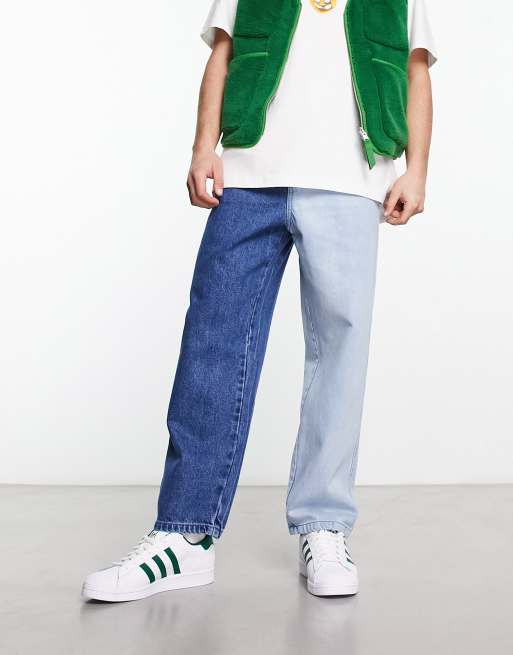 Pull&Bear - Jeans met wijde pijpen in blauw multi