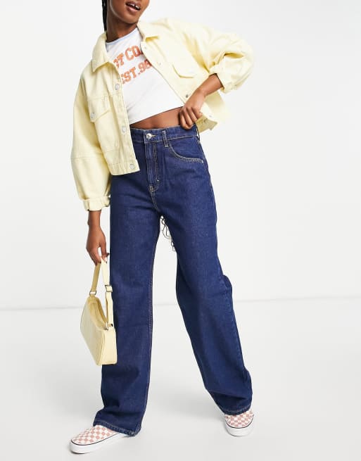 Pull&Bear - Jeans met wijde pijpen in donkerblauw