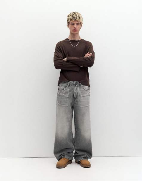 Pull&Bear - Jeans met wijde pijpen in donkergrijs - view 1