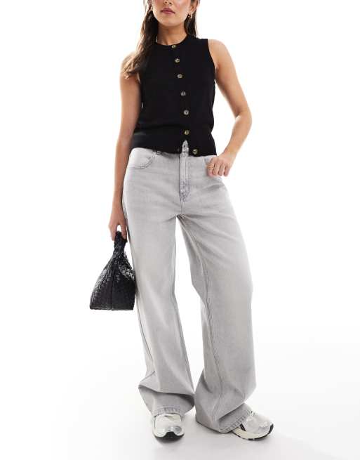 Pull&Bear - Jeans met wijde pijpen in grijs met wassing
