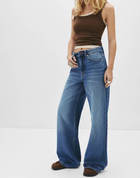Pull&Bear - Jeans met wijde pijpen in middenblauw - view 1