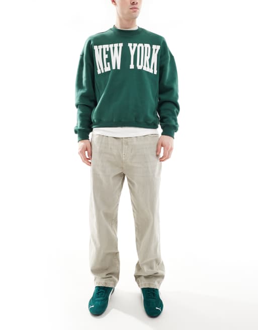 Pull&Bear - Jeans met wijde pijpen in stone met wassing