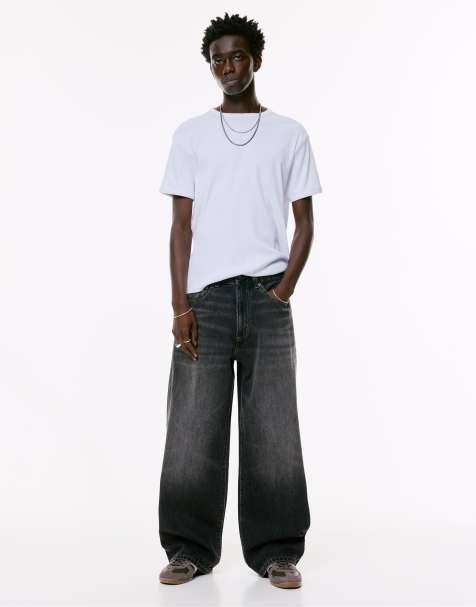 Pull&Bear - Jeans met wijde pijpen in vervaagd zwart - view 1