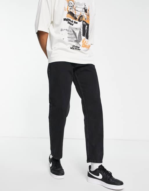 Pull&Bear - Jeans met wijde pijpen in zwart