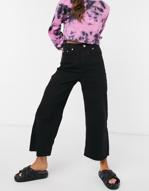 Pull&Bear - Jeans met wijde pijpen in zwart